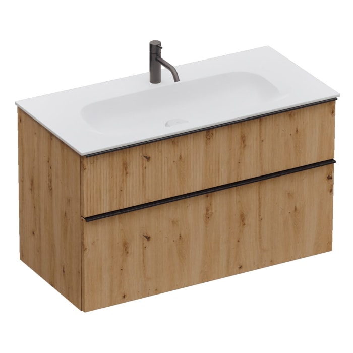 burgbad Fiumo 2.0 Mineralguss-Waschtisch mit Waschtischunterschrank 102 cm, mit Griff G0200