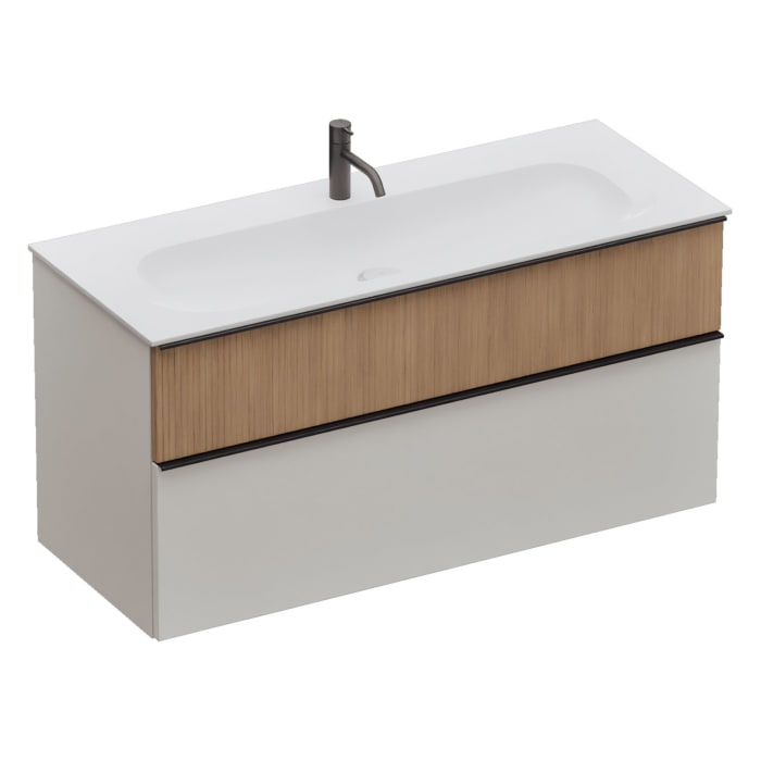 burgbad Fiumo 2.0 Mineralguss-Waschtisch mit Waschtischunterschrank 122 cm, mit Griff G0200