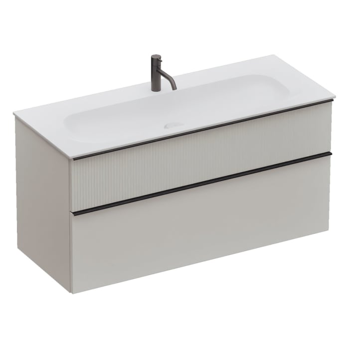 burgbad Fiumo 2.0 Mineralguss-Waschtisch mit Waschtischunterschrank 122 cm, mit Griff G0200