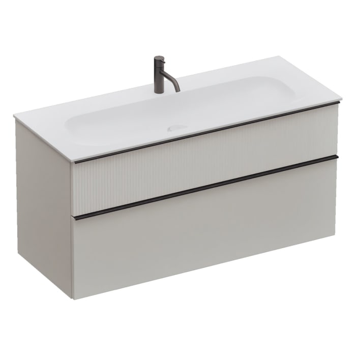 burgbad Fiumo 2.0 Mineralguss-Waschtisch mit Waschtischunterschrank 122 cm, mit Griff G0200