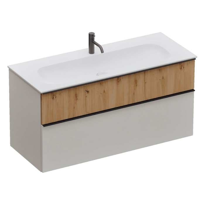 burgbad Fiumo 2.0 Mineralguss-Waschtisch mit Waschtischunterschrank 122 cm, mit Griff G0200