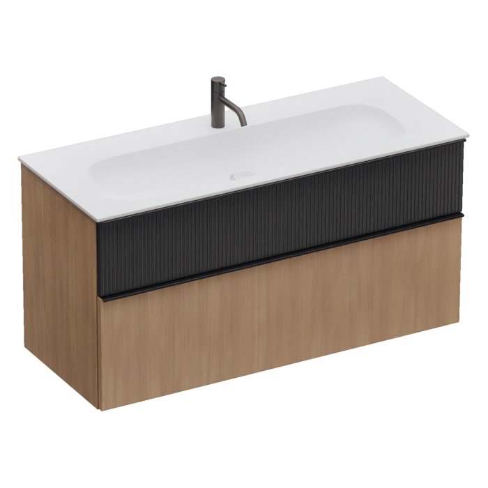 burgbad Fiumo 2.0 Mineralguss-Waschtisch mit Waschtischunterschrank 122 cm, mit Griff G0200