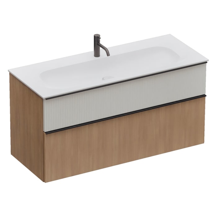 burgbad Fiumo 2.0 Mineralguss-Waschtisch mit Waschtischunterschrank 122 cm, mit Griff G0200