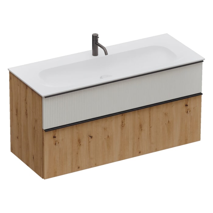 burgbad Fiumo 2.0 Mineralguss-Waschtisch mit Waschtischunterschrank 122 cm, mit Griff G0200