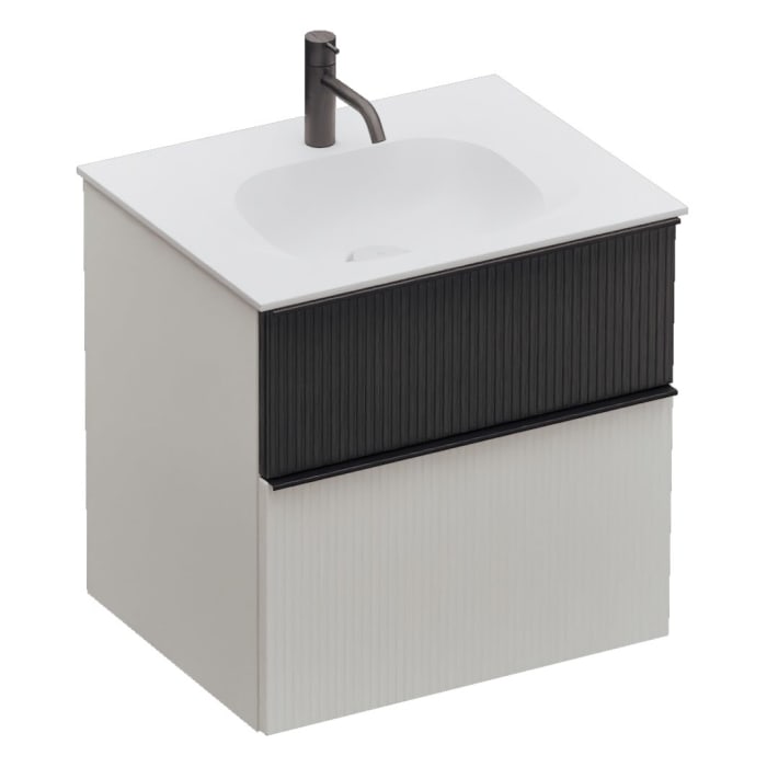 burgbad Fiumo 2.0 Mineralguss-Waschtisch mit Waschtischunterschrank 62 cm, mit Griff G0200