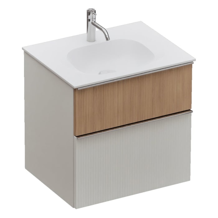 burgbad Fiumo 2.0 Mineralguss-Waschtisch mit Waschtischunterschrank 62 cm, mit Griff G0146