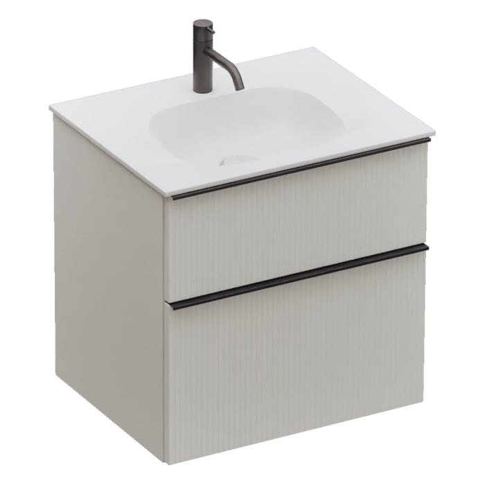 burgbad Fiumo 2.0 Mineralguss-Waschtisch mit Waschtischunterschrank 62 cm, mit Griff G0200