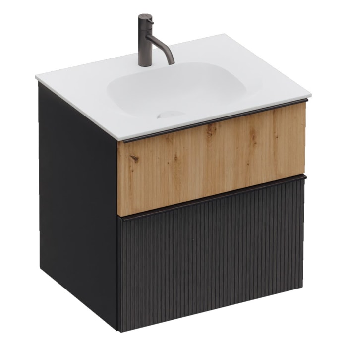 burgbad Fiumo 2.0 Mineralguss-Waschtisch mit Waschtischunterschrank 62 cm, mit Griff G0200