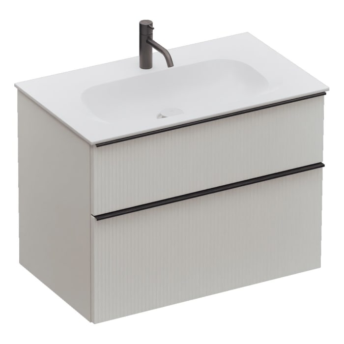 burgbad Fiumo 2.0 Mineralguss-Waschtisch mit Waschtischunterschrank 82 cm, mit Griff G0200