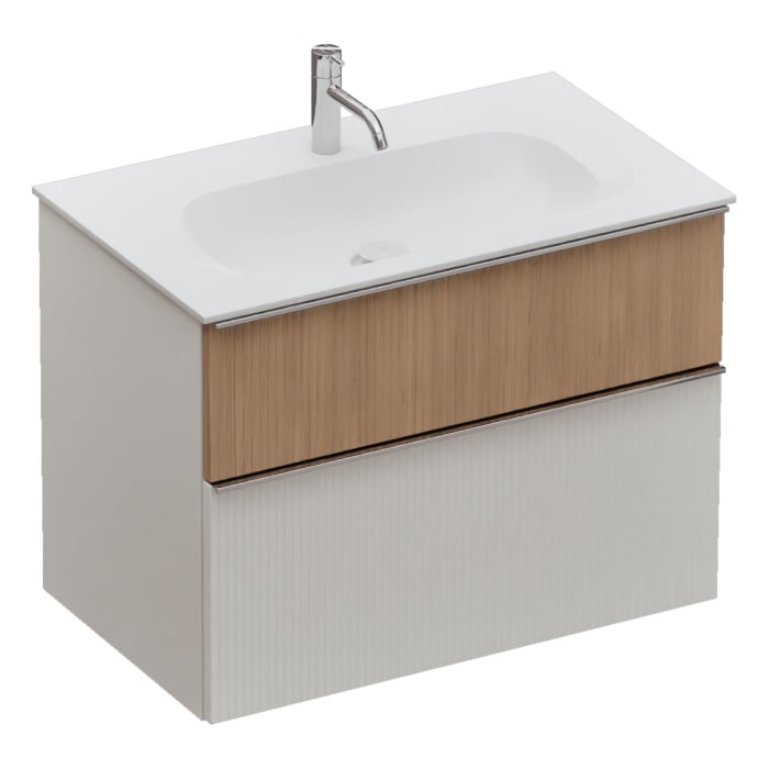 burgbad Fiumo 2.0 Mineralguss-Waschtisch mit Waschtischunterschrank 82 cm, mit Griff G0146