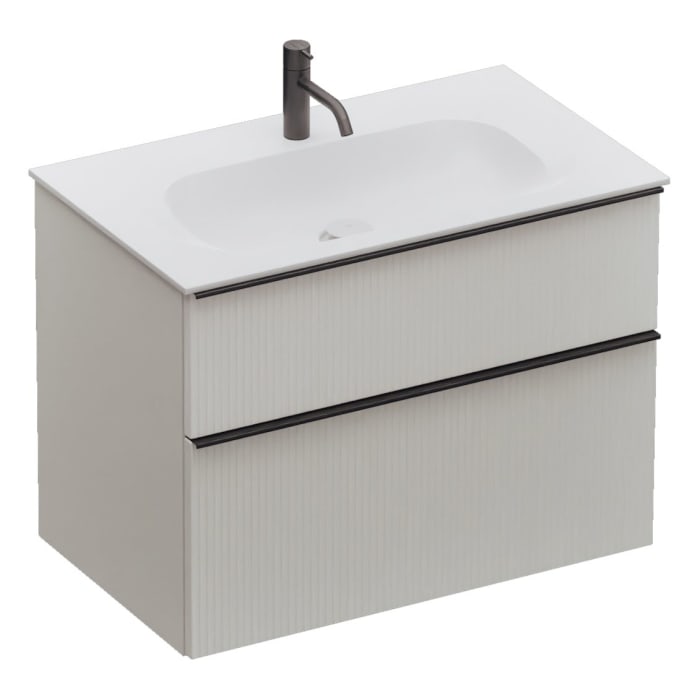 burgbad Fiumo 2.0 Mineralguss-Waschtisch mit Waschtischunterschrank 82 cm, mit Griff G0200