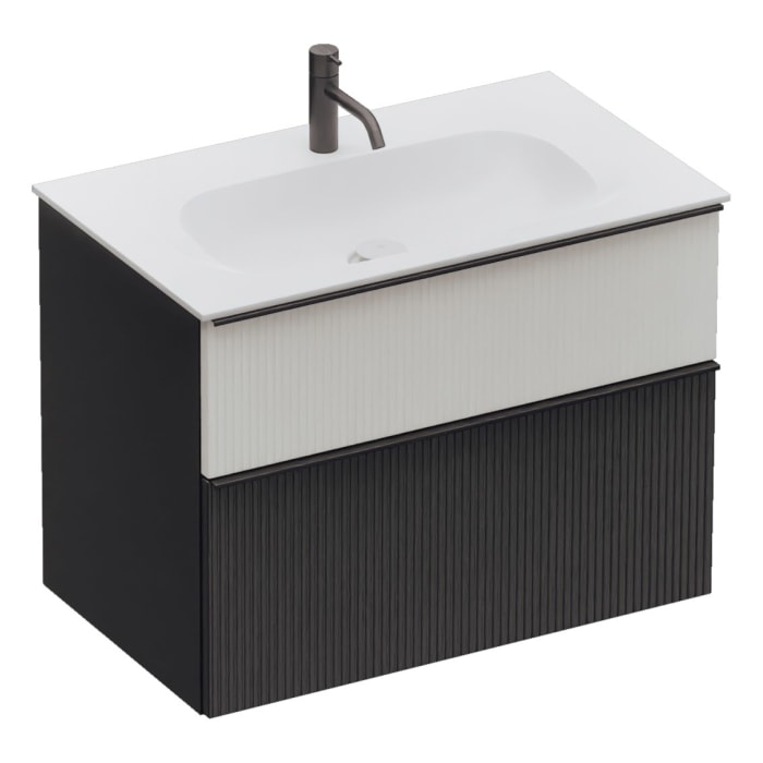 burgbad Fiumo 2.0 Mineralguss-Waschtisch mit Waschtischunterschrank 82 cm, mit Griff G0200