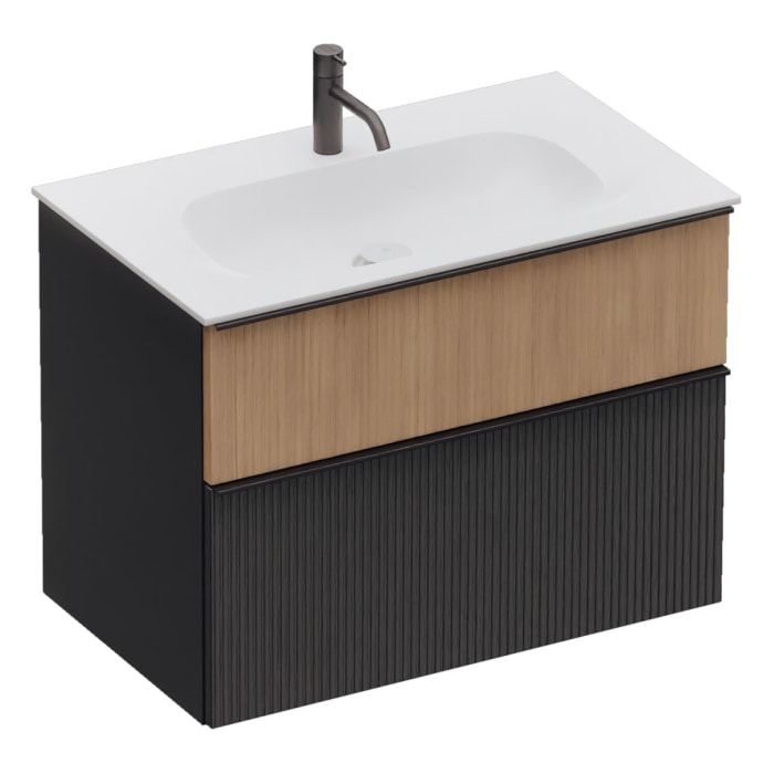 burgbad Fiumo 2.0 Mineralguss-Waschtisch mit Waschtischunterschrank 82 cm, mit Griff G0200