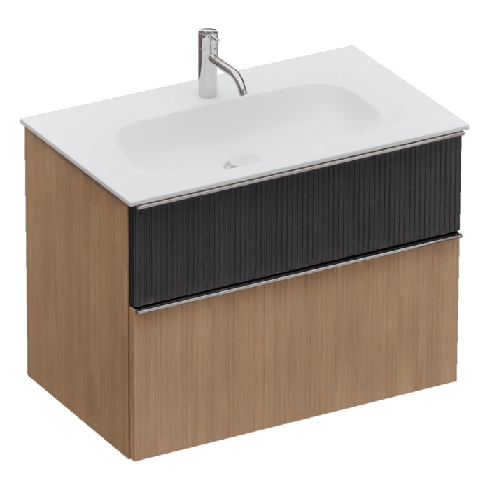 burgbad Fiumo 2.0 Mineralguss-Waschtisch mit Waschtischunterschrank 82 cm, mit Griff G0146