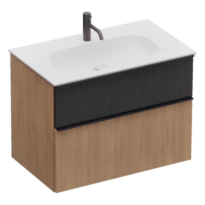 burgbad Fiumo 2.0 Mineralguss-Waschtisch mit Waschtischunterschrank 82 cm, mit Griff G0200