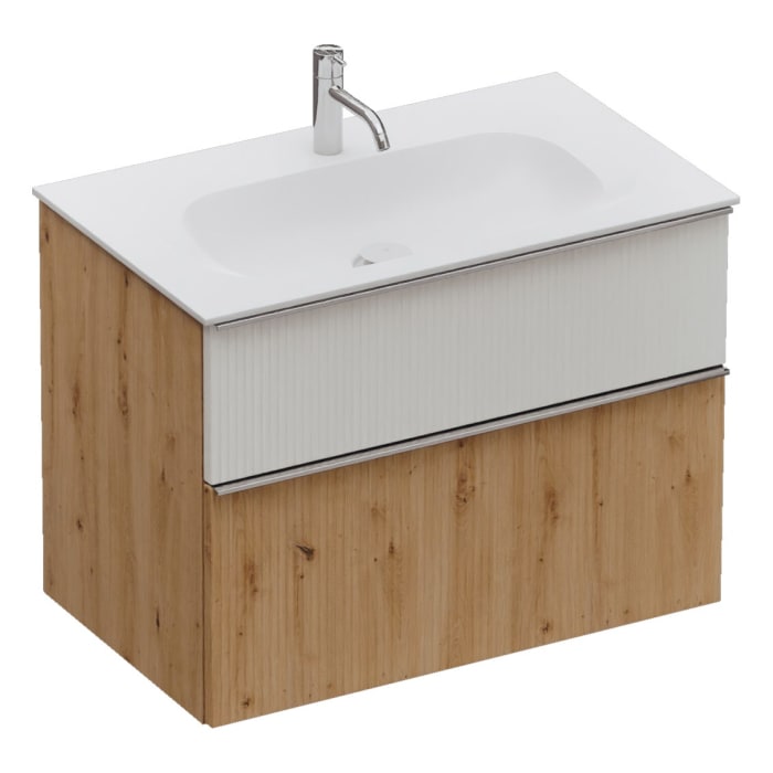 burgbad Fiumo 2.0 Mineralguss-Waschtisch mit Waschtischunterschrank 82 cm, mit Griff G0146