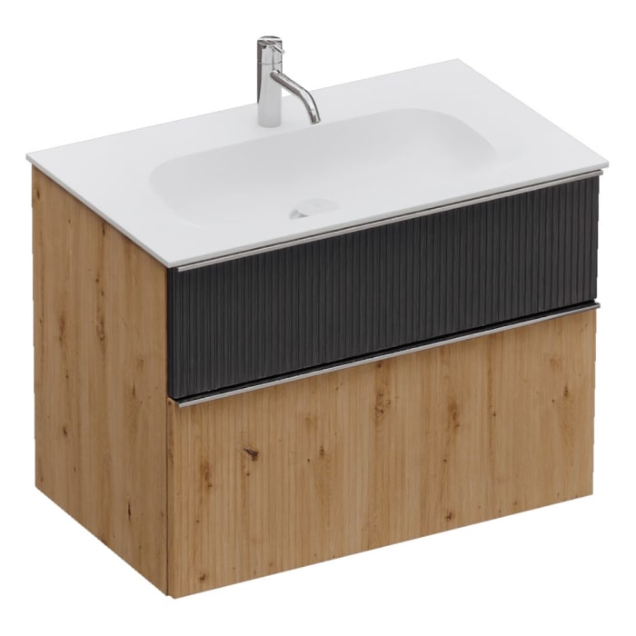 burgbad Fiumo 2.0 Mineralguss-Waschtisch mit Waschtischunterschrank 82 cm, mit Griff G0146