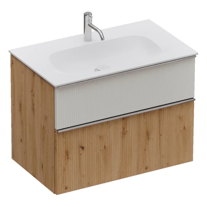 burgbad Fiumo 2.0 Mineralguss-Waschtisch mit Waschtischunterschrank 82 cm, mit Griff G0146