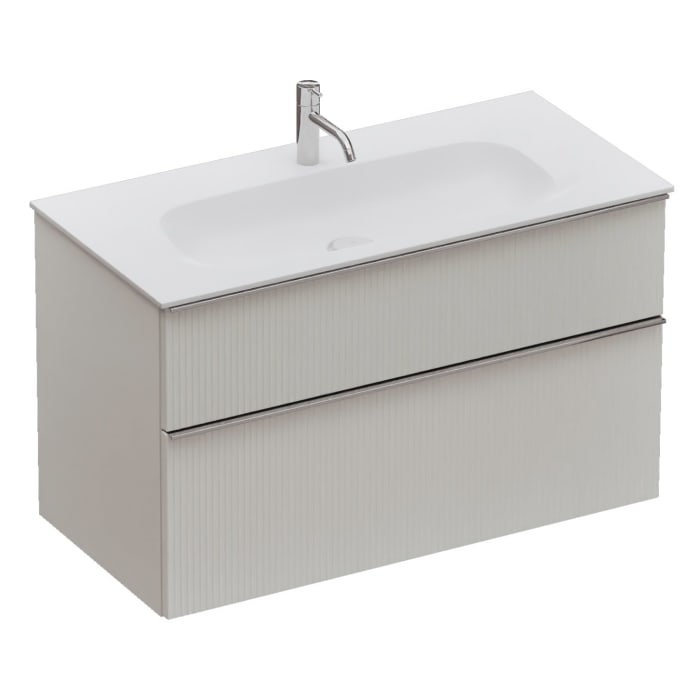 burgbad Fiumo 2.0 Mineralguss-Waschtisch mit Waschtischunterschrank 102 cm, mit Griff G0146