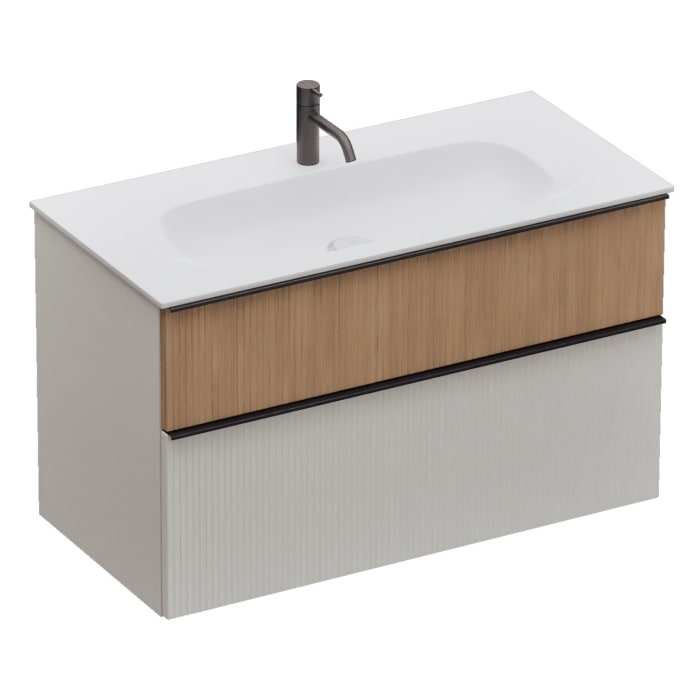 burgbad Fiumo 2.0 Mineralguss-Waschtisch mit Waschtischunterschrank 102 cm, mit Griff G0200