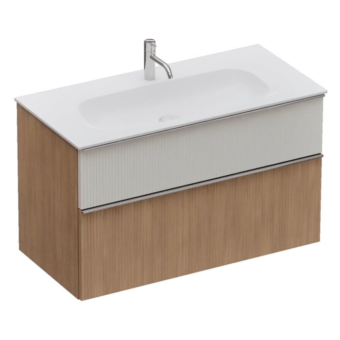 burgbad Fiumo 2.0 Mineralguss-Waschtisch mit Waschtischunterschrank 102 cm, mit Griff G0146