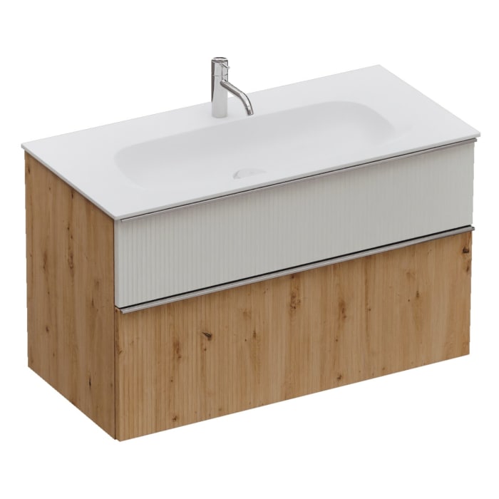 burgbad Fiumo 2.0 Mineralguss-Waschtisch mit Waschtischunterschrank 102 cm, mit Griff G0146