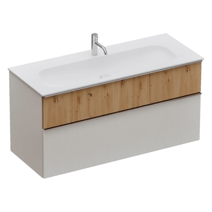 burgbad Fiumo 2.0 Mineralguss-Waschtisch mit Waschtischunterschrank 122 cm, mit Griff G0146