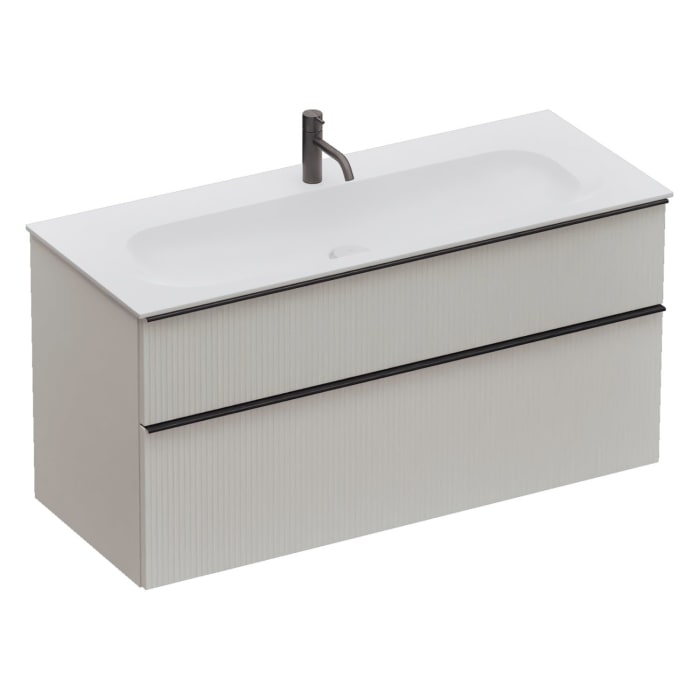 burgbad Fiumo 2.0 Mineralguss-Waschtisch mit Waschtischunterschrank 122 cm, mit Griff G0200