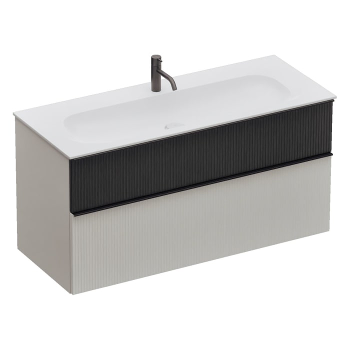 burgbad Fiumo 2.0 Mineralguss-Waschtisch mit Waschtischunterschrank 122 cm, mit Griff G0200