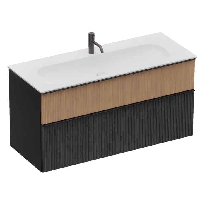 burgbad Fiumo 2.0 Mineralguss-Waschtisch mit Waschtischunterschrank 122 cm, mit Griff G0200