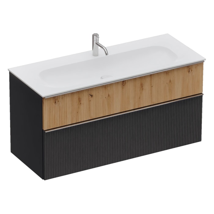 burgbad Fiumo 2.0 Mineralguss-Waschtisch mit Waschtischunterschrank 122 cm, mit Griff G0146