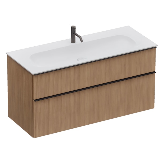 burgbad Fiumo 2.0 Mineralguss-Waschtisch mit Waschtischunterschrank 122 cm, mit Griff G0200