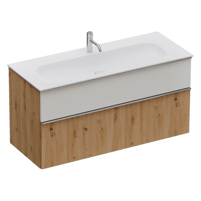 burgbad Fiumo 2.0 Mineralguss-Waschtisch mit Waschtischunterschrank 122 cm, mit Griff G0146