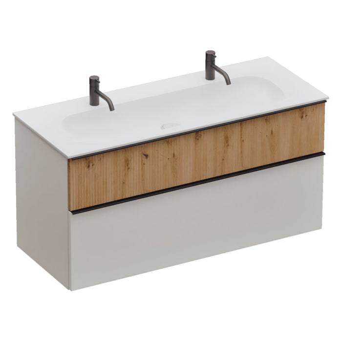 burgbad Fiumo 2.0 Mineralguss-Waschtisch mit Waschtischunterschrank 122 cm, mit Griff G0200