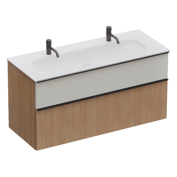 burgbad Fiumo 2.0 Mineralguss-Waschtisch mit Waschtischunterschrank 122 cm, mit Griff G0200