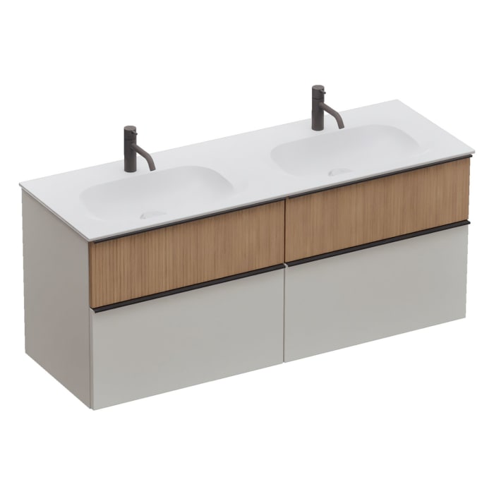 burgbad Fiumo 2.0 Mineralguss-Waschtisch mit Waschtischunterschrank 142 cm, mit Griff G0200