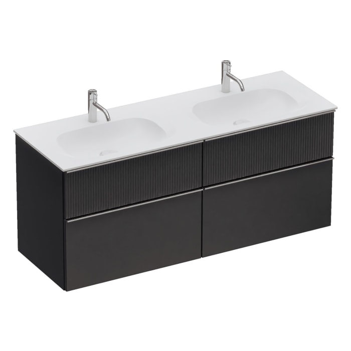 burgbad Fiumo 2.0 Mineralguss-Waschtisch mit Waschtischunterschrank 142 cm, mit Griff G0146