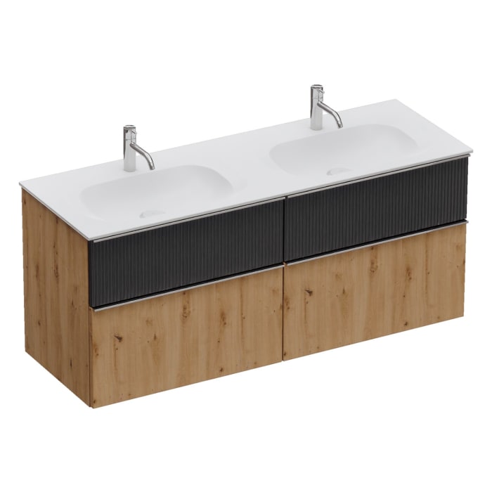 burgbad Fiumo 2.0 Mineralguss-Waschtisch mit Waschtischunterschrank 142 cm, mit Griff G0146