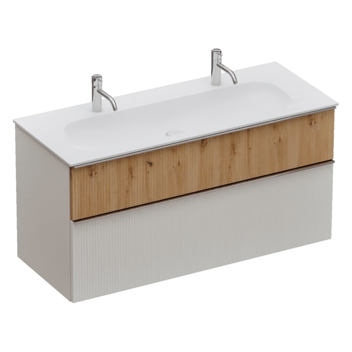 burgbad Fiumo 2.0 Mineralguss-Waschtisch mit Waschtischunterschrank 122 cm, mit Griff G0146