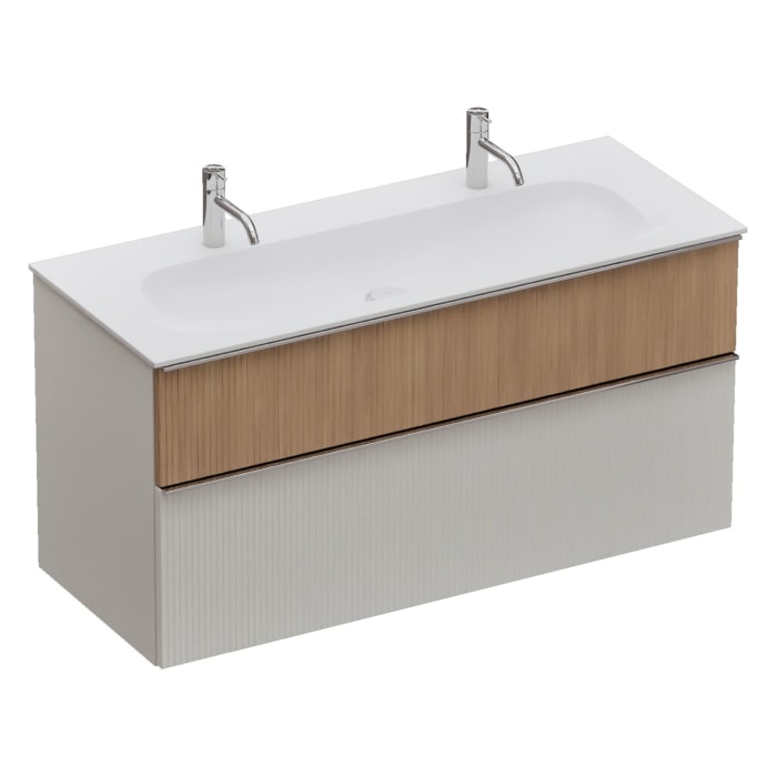 burgbad Fiumo 2.0 Mineralguss-Waschtisch mit Waschtischunterschrank 122 cm, mit Griff G0146