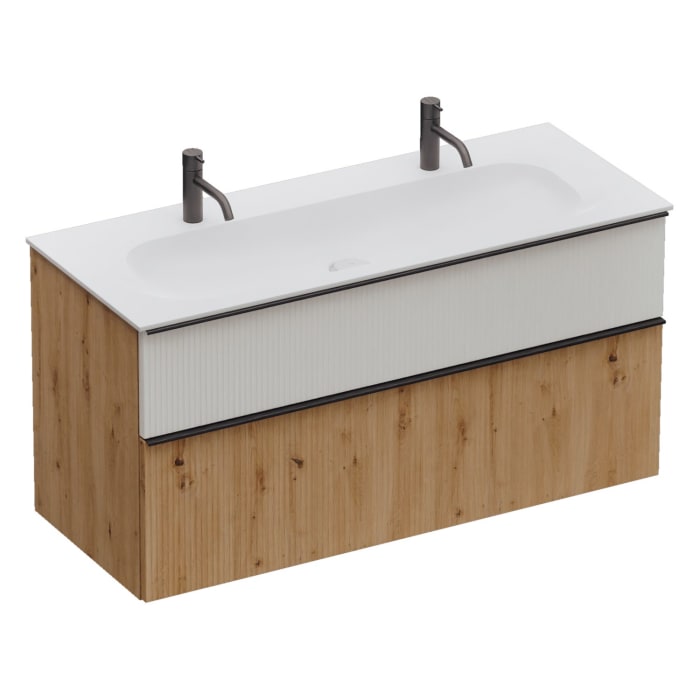 burgbad Fiumo 2.0 Mineralguss-Waschtisch mit Waschtischunterschrank 122 cm, mit Griff G0200