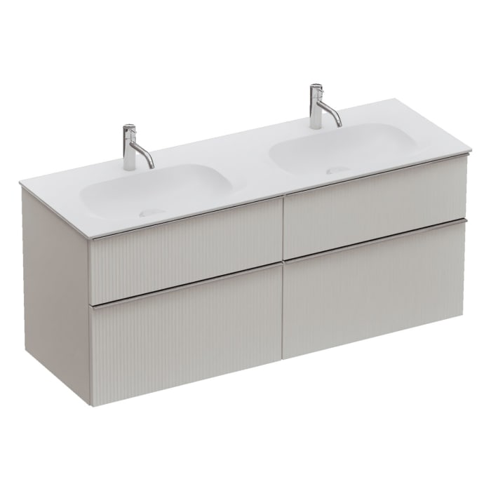 burgbad Fiumo 2.0 Mineralguss-Waschtisch mit Waschtischunterschrank 142 cm, mit Griff G0146