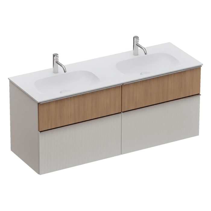 burgbad Fiumo 2.0 Mineralguss-Waschtisch mit Waschtischunterschrank 142 cm, mit Griff G0146