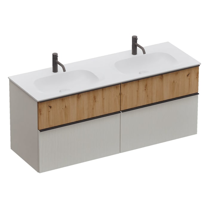 burgbad Fiumo 2.0 Mineralguss-Waschtisch mit Waschtischunterschrank 142 cm, mit Griff G0200