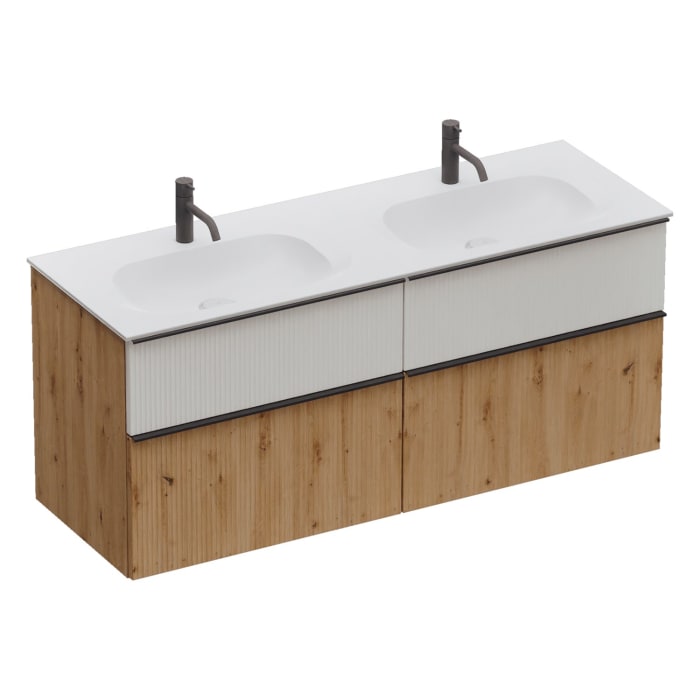 burgbad Fiumo 2.0 Mineralguss-Waschtisch mit Waschtischunterschrank 142 cm, mit Griff G0200