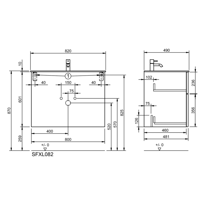 burgbad Fiumo 2.0 Mineralguss-Waschtisch mit Waschtischunterschrank 82 cm, mit Griff G0146