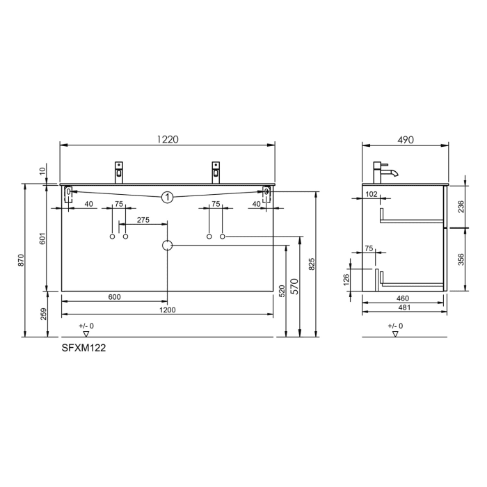 burgbad Fiumo 2.0 Mineralguss-Waschtisch mit Waschtischunterschrank 122 cm, mit Griff G0146