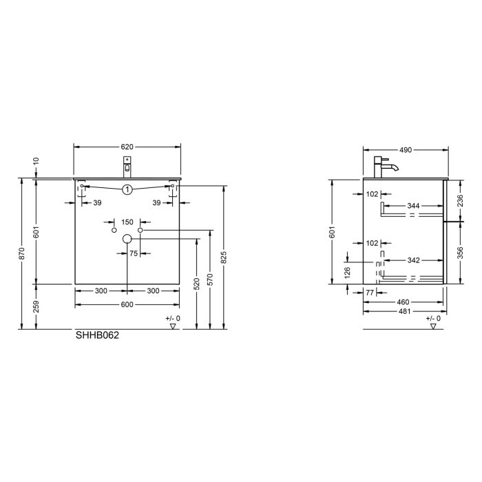 burgbad Fiumo 2.0 Mineralguss-Waschtisch mit Waschtischunterschrank 62 cm, mit Griff G0146