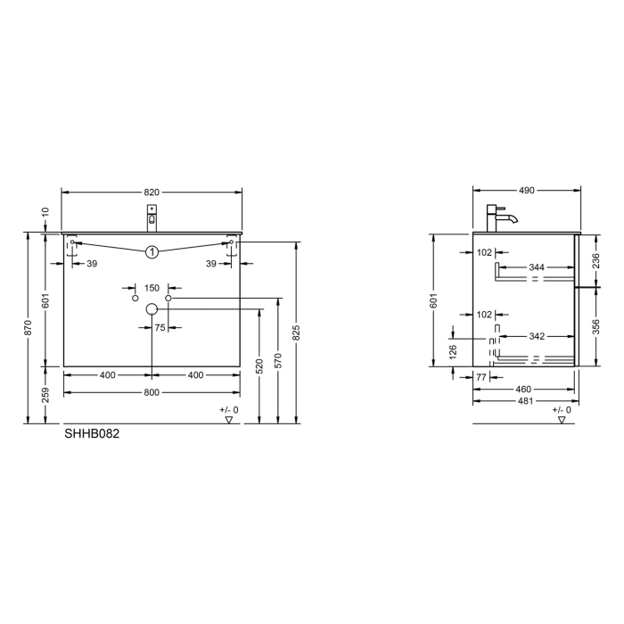 burgbad Fiumo 2.0 Mineralguss-Waschtisch mit Waschtischunterschrank 82 cm, mit Griff G0146