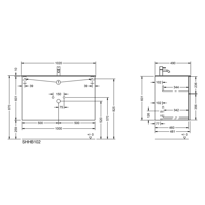 burgbad Fiumo 2.0 Mineralguss-Waschtisch mit Waschtischunterschrank 102 cm, mit Griff G0200